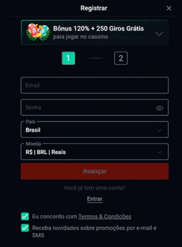 registrar e fazer login no Pin Up Casino