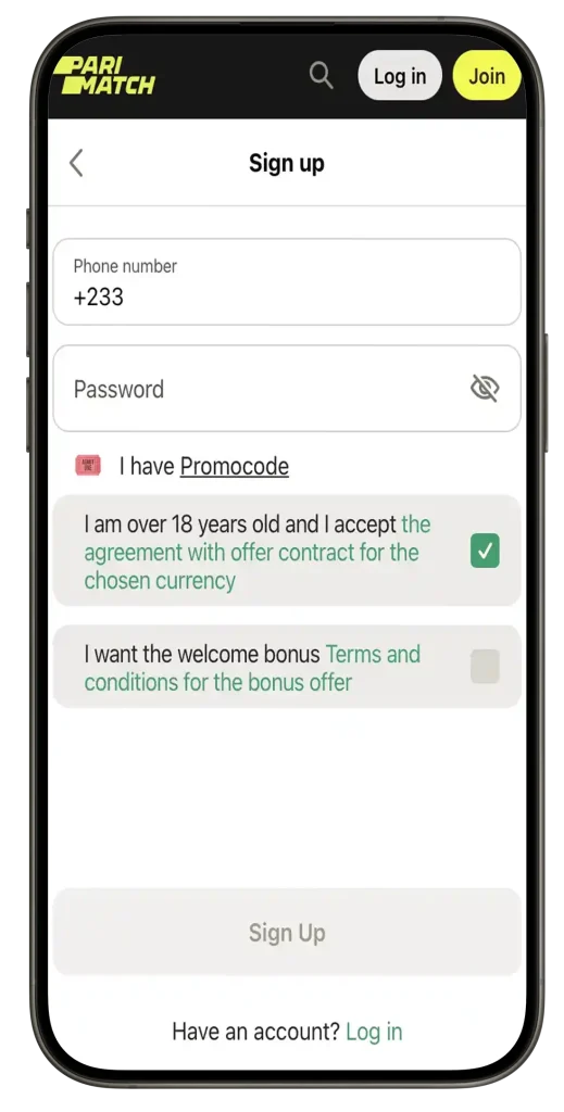 Parimatch Registration