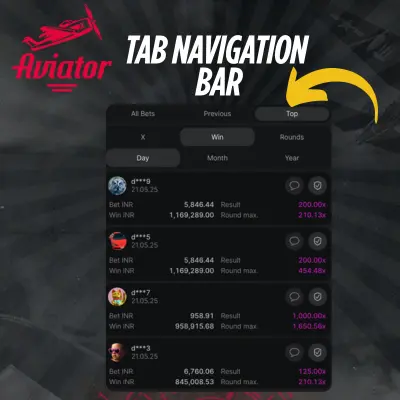 Tab Navigation Bar Aviator game