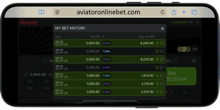 aviator game round history